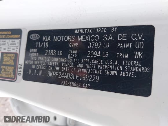 ✅ 2020 Kia Forte LXS • VIN: 3KPF24AD3LE199229 • Лот: 43492391. Опубликован ранее на IAAI с пробегом 105 529 миль. Бесплатный доступ к архиву аукционных продаж из США и подробный отчёт об истории автомобиля на DreamBid. Изображение 9.