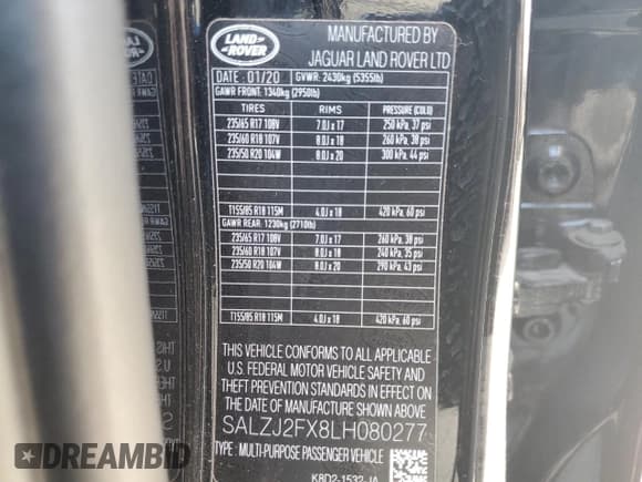 ✅ 2020 Land Rover Range Rover Evoque S • VIN: SALZJ2FX8LH080277 • Lot: 81137625. Listed on Copart with 39,943 mi. Free auction sales archive from the USA and detailed vehicle history report at DreamBid. Image 13.