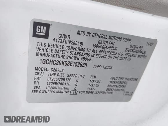 ✅ 2008 Chevrolet Silverado 2500HD Work Truck • VIN: 1GCHC29K58E152638 • Lot: 43209238. Wystawiony na IAAI z przebiegiem 304 726 mil. Bezpłatny archiwum sprzedaży aukcyjnych z USA i szczegółowy raport historii pojazdu na DreamBid. Zdjęcie 9.