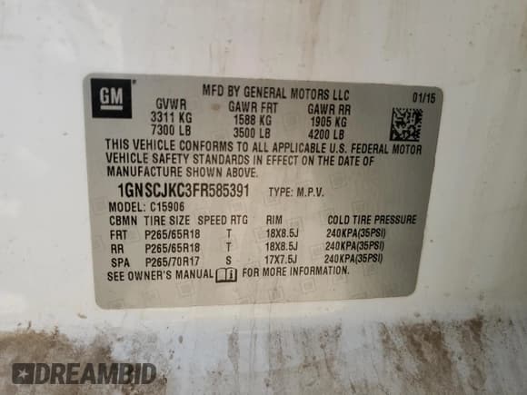 ✅ 2015 Chevrolet Suburban LT • VIN: 1GNSCJKC3FR585391 • Lot: 51348045. Wystawiony na Copart z przebiegiem Nie podano. Bezpłatny archiwum sprzedaży aukcyjnych z USA i szczegółowy raport historii pojazdu na DreamBid. Zdjęcie 13.