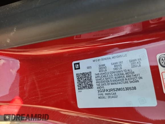 ✅ 2021 Chevrolet Camaro 1LT • VIN: 1G1FA1RS2M0130538 • Lot: 66439875. Listed on Copart with Not provided. Free auction sales archive from the USA and detailed vehicle history report at DreamBid. Image 12.