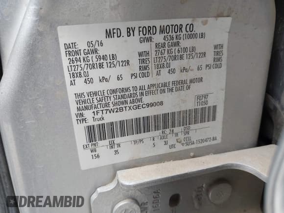 ✅ 2016 Ford F-250 Lariat • VIN: 1FT7W2BTXGEC99008 • Lot: 42287012. Listed on IAAI with 236,519 mi. Free auction sales archive from the USA and detailed vehicle history report at DreamBid. Image 9.