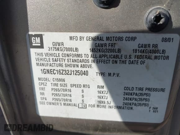 ✅ 2002 Chevrolet Suburban LS • VIN: 1GNEC16Z32J125040 • Лот: 41657503. Опубликован ранее на IAAI с пробегом 382 737 миль. Бесплатный доступ к архиву аукционных продаж из США и подробный отчёт об истории автомобиля на DreamBid. Изображение 9.