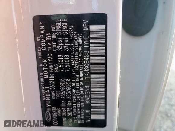 ✅ 2019 Hyundai Santa Fe SE • VIN: KM8SN4HF1KU306433 • Lot: 91037005. Listed on Copart with 182,056 mi. Free auction sales archive from the USA and detailed vehicle history report at DreamBid. Image 13.