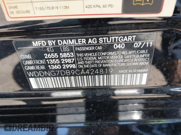 ✅ 2012 Mercedes-Benz S 550 • VIN: WDDNG7DB9CA424819 • Lot: 42942613. Listed on IAAI with 122,861 mi. Free auction sales archive from the USA and detailed vehicle history report at DreamBid. Image 9.