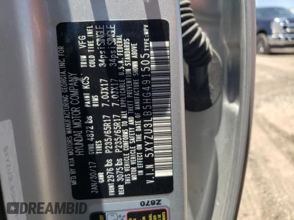 ✅ 2017 Hyundai Santa Fe 2.4L • VIN: 5XYZU3LB5HG491505 • Лот: 54226814. Опубликован ранее на Copart с пробегом 98 765 миль. Бесплатный доступ к архиву аукционных продаж из США и подробный отчёт об истории автомобиля на DreamBid. Изображение 16.