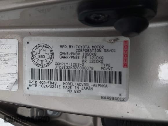 ✅ 2002 Toyota Camry LE • VIN: JTDBE32K320006078 • Lot: 43573730. Wystawiony na IAAI z przebiegiem 207 632 mil. Bezpłatny archiwum sprzedaży aukcyjnych z USA i szczegółowy raport historii pojazdu na DreamBid. Zdjęcie 9.