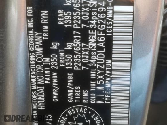 ✅ 2015 Hyundai Santa Fe Limited • VIN: 5XYZUDLA6FG269405 • Лот: 56816843. Опубликован ранее на Copart с пробегом 227 025 миль. Бесплатный доступ к архиву аукционных продаж из США и подробный отчёт об истории автомобиля на DreamBid. Изображение 15.