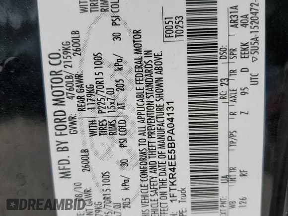✅ 2011 Ford Ranger XLT • VIN: 1FTKR4EE5BPA04131 • Лот: 82428455. Опубликован ранее на Copart с пробегом 82 289 миль. Бесплатный доступ к архиву аукционных продаж из США и подробный отчёт об истории автомобиля на DreamBid. Изображение 12.