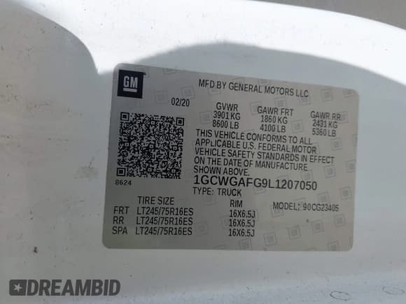 ✅ 2020 Chevrolet Express Cargo • VIN: 1GCWGAFG9L1207050 • Лот: 42549948. Опубликован ранее на IAAI с пробегом 81 623 миль. Бесплатный доступ к архиву аукционных продаж из США и подробный отчёт об истории автомобиля на DreamBid. Изображение 9.