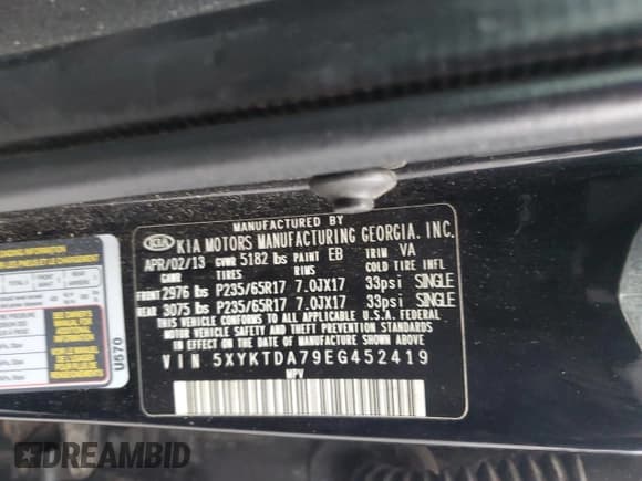 ✅ 2014 Kia Sorento LX • VIN: 5XYKTDA79EG452419 • Lot: 66341615. Listed on Copart with 80,005 mi. Free auction sales archive from the USA and detailed vehicle history report at DreamBid. Image 13.