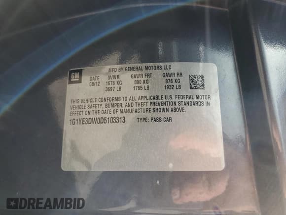 ✅ 2013 Chevrolet Corvette 1LT • VIN: 1G1YE3DW0D5103313 • Lot: 60044914. Listed on Copart with 166,611 mi. Free auction sales archive from the USA and detailed vehicle history report at DreamBid. Image 12.