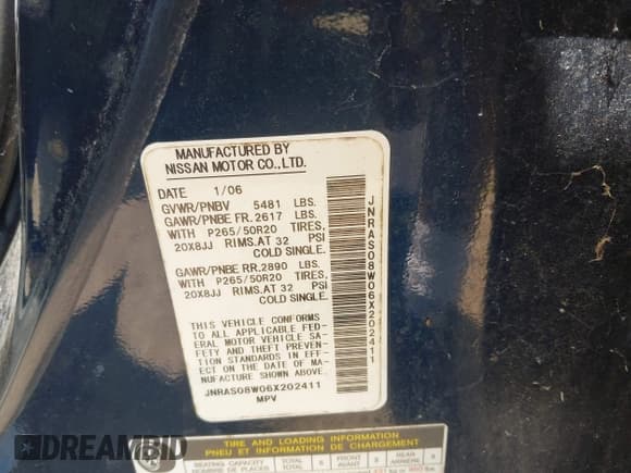 ✅ 2006 Infiniti FX • VIN: JNRAS08W06X202411 • Lot: 42726492. Listed on IAAI with Not provided. Free auction sales archive from the USA and detailed vehicle history report at DreamBid. Image 9.