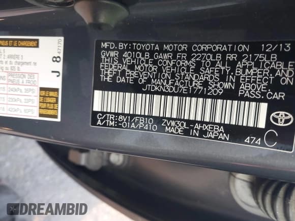 ✅ 2014 Toyota Prius Four • VIN: JTDKN3DU7E1771209 • Lot: 41154556. Wystawiony na IAAI z przebiegiem 59 754 mil. Bezpłatny archiwum sprzedaży aukcyjnych z USA i szczegółowy raport historii pojazdu na DreamBid. Zdjęcie 9.