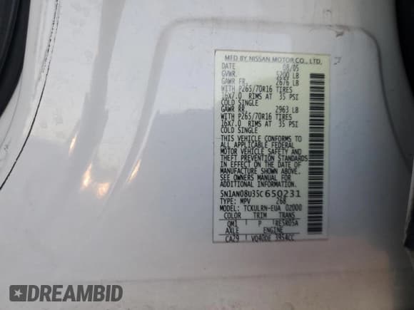 ✅ 2005 Nissan Xterra S • VIN: 5N1AN08U35C650231 • Lot: 54184965. Wystawiony na Copart z przebiegiem Nie podano. Bezpłatny archiwum sprzedaży aukcyjnych z USA i szczegółowy raport historii pojazdu na DreamBid. Zdjęcie 13.