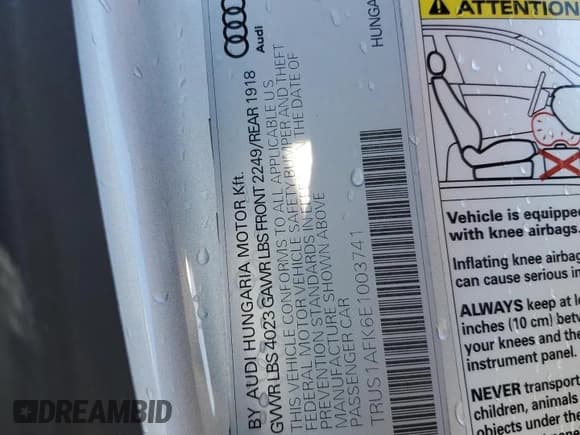 ✅ 2014 Audi TTS 2.0T • VIN: TRUS1AFK6E1003741 • Lot: 46650185. Listed on Copart with 89,965 mi. Free auction sales archive from the USA and detailed vehicle history report at DreamBid. Image 12.