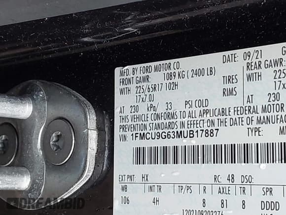 ✅ 2021 Ford Escape SE • VIN: 1FMCU9G63MUB17887 • Lot: 42005945. Wystawiony na IAAI z przebiegiem 63 610 mil. Bezpłatny archiwum sprzedaży aukcyjnych z USA i szczegółowy raport historii pojazdu na DreamBid. Zdjęcie 9.
