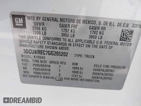 2016 Chevrolet Silverado 1500 LT с VIN 3GCUKREC7GG265202, выставлен на аукционе IAAI как лот 43480579 с пробегом 257 190 миль миль и . История ставок и продаж доступна на DreamBid. Изображение 9.