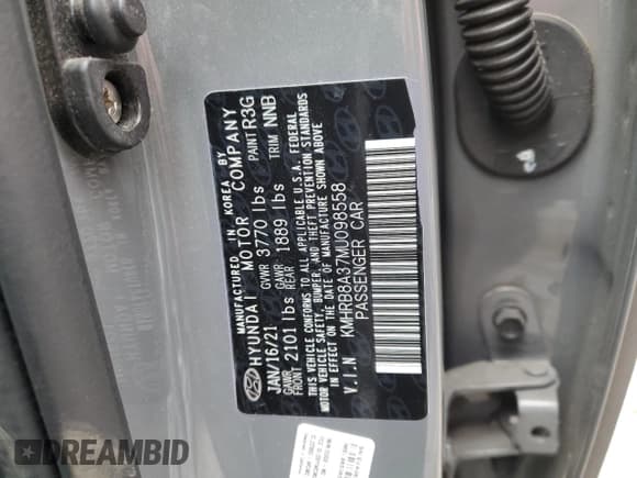 ✅ 2021 Hyundai Venue SE • VIN: KMHRB8A37MU098558 • Lot: 43765855. Listed on Copart with Not provided. Free auction sales archive from the USA and detailed vehicle history report at DreamBid. Image 15.