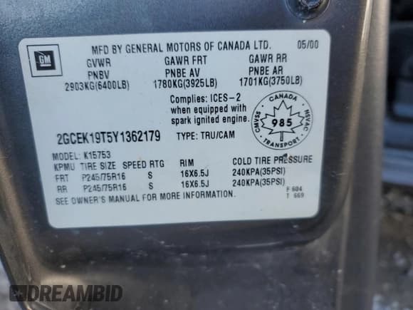 ✅ 2000 Chevrolet Silverado 1500 LT • VIN: 2GCEK19T5Y1362179 • Лот: 80913784. Опубликован ранее на Copart с пробегом 181 257 миль. Бесплатный доступ к архиву аукционных продаж из США и подробный отчёт об истории автомобиля на DreamBid. Изображение 12.