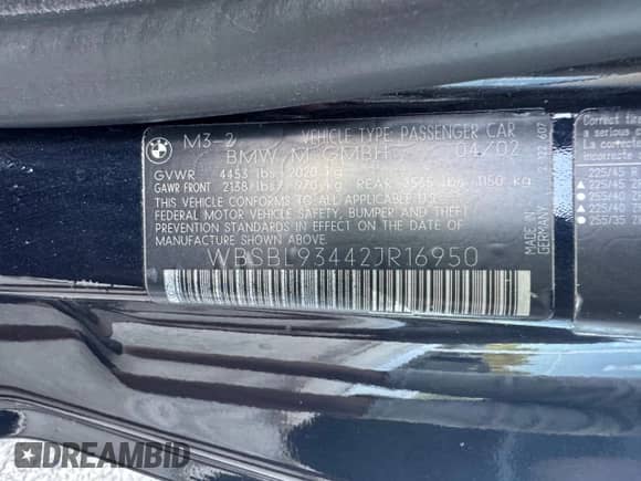 2002 BMW 3 Series M3 с VIN WBSBL93442JR16950, выставлен на аукционе Copart как лот 65476895 с пробегом 174 649 миль миль и Чистый • Clean title. История ставок и продаж доступна на DreamBid. Изображение 12.