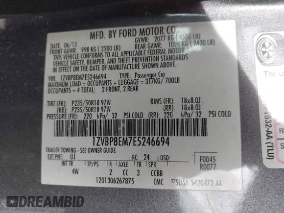 2014 Ford Mustang V6 с VIN 1ZVBP8EM7E5246694, выставлен на аукционе IAAI как лот 43213482 с пробегом 204 803 миль миль и . История ставок и продаж доступна на DreamBid. Изображение 9.