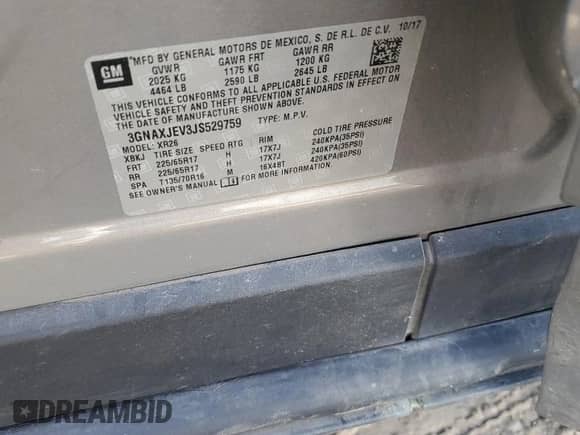 ✅ 2018 Chevrolet Equinox LT • VIN: 3GNAXJEV3JS529759 • Lot: 82232635. Listed on Copart with 127,034 mi. Free auction sales archive from the USA and detailed vehicle history report at DreamBid. Image 14.