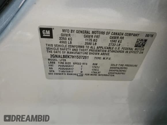 ✅ 2017 Chevrolet Equinox LS • VIN: 2GNALBEK7H1507261 • Лот: 63002634. Опубликован ранее на Copart с пробегом 89 585 миль. Бесплатный доступ к архиву аукционных продаж из США и подробный отчёт об истории автомобиля на DreamBid. Изображение 13.