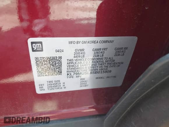 2025 Chevrolet TrailBlazer RS с VIN KL79MUSL8SB015909, выставлен на аукционе IAAI как лот 42469301 с пробегом 9 483 миль миль и . История ставок и продаж доступна на DreamBid. Изображение 9.