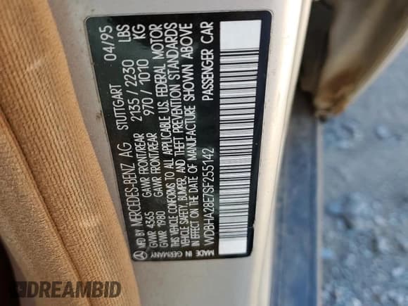 ✅ 1995 Mercedes-Benz C 2.8L • VIN: WDBHA28E7SF255142 • Lot: 68411704. Wystawiony na Copart z przebiegiem 334 000 mil. Bezpłatny archiwum sprzedaży aukcyjnych z USA i szczegółowy raport historii pojazdu na DreamBid. Zdjęcie 12.