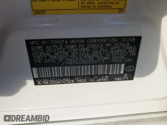 ✅ 2008 Lexus GS 350 • VIN: JTHBE96S380034712 • Lot: 91932295. Wystawiony na Copart z przebiegiem 134 443 mil. Bezpłatny archiwum sprzedaży aukcyjnych z USA i szczegółowy raport historii pojazdu na DreamBid. Zdjęcie 12.