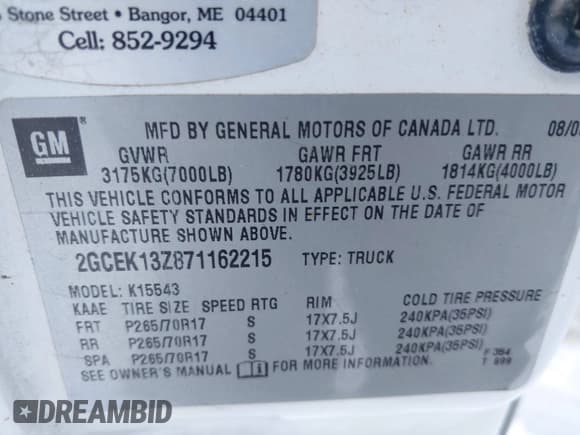 ✅ 2007 Chevrolet Silverado 1500 LT1 • VIN: 2GCEK13Z871162215 • Lot: 43837559. Wystawiony na IAAI z przebiegiem 211 011 mil. Bezpłatny archiwum sprzedaży aukcyjnych z USA i szczegółowy raport historii pojazdu na DreamBid. Zdjęcie 9.
