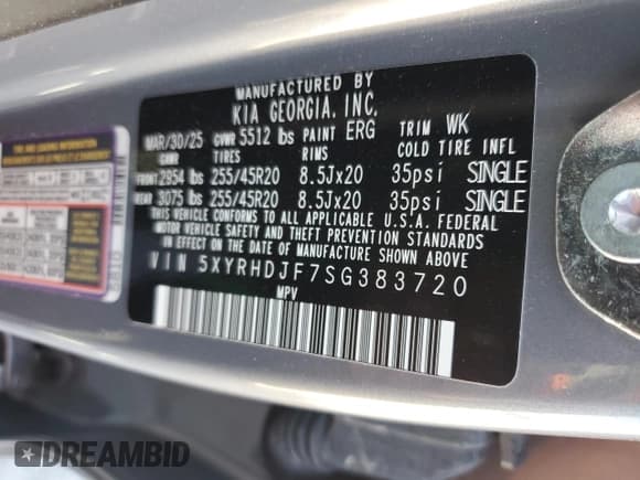 ✅ 2025 Kia Sorento EX • VIN: 5XYRHDJF7SG383720 • Lot: 86160125. Listed on Copart with 7,057 mi. Free auction sales archive from the USA and detailed vehicle history report at DreamBid. Image 13.