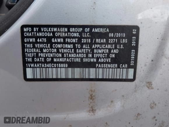 ✅ 2014 Volkswagen Passat Wolfsburg Edition • VIN: 1VWAH7A34EC015859 • Lot: 41769478. Wystawiony na IAAI z przebiegiem 166 346 mil. Bezpłatny archiwum sprzedaży aukcyjnych z USA i szczegółowy raport historii pojazdu na DreamBid. Zdjęcie 9.