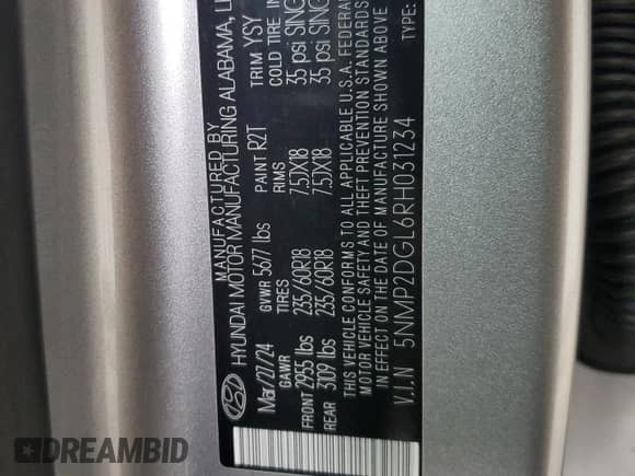 ✅ 2024 Hyundai Santa Fe SEL • VIN: 5NMP2DGL6RH031234 • Лот: 55667815. Размещён на Copart с пробегом 20 408 миль миль. Получите бесплатный доступ к архиву аукционных продаж из США и посмотрите подробный отчёт об истории автомобиля на DreamBid. Изображение 13.