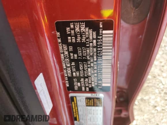 ✅ 2015 Hyundai Santa Fe • VIN: 5XYZTDLB9FG281964 • Lot: 85708895. Wystawiony na Copart z przebiegiem 46 974 mil. Bezpłatny archiwum sprzedaży aukcyjnych z USA i szczegółowy raport historii pojazdu na DreamBid. Zdjęcie 13.