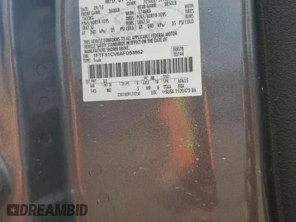 ✅ 2010 Ford F-150 XL • VIN: 1FTFX1CV6AFD53862 • Lot: 68598705. Listed on Copart with 87,145 mi. Free auction sales archive from the USA and detailed vehicle history report at DreamBid. Image 12.