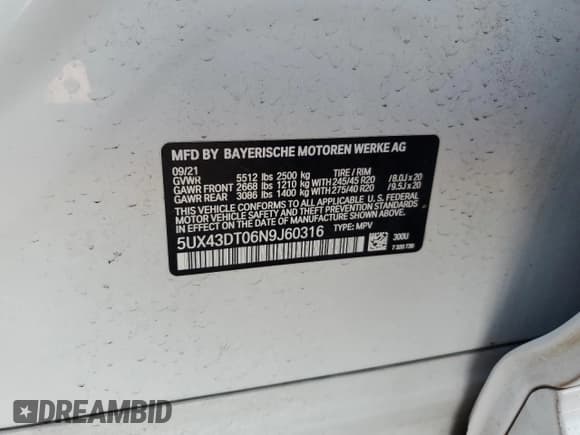 ✅ 2022 BMW X4 M40i • VIN: 5UX43DT06N9J60316 • Лот: 62776065. Опубликован ранее на Copart с пробегом 41 189 миль. Бесплатный доступ к архиву аукционных продаж из США и подробный отчёт об истории автомобиля на DreamBid. Изображение 13.