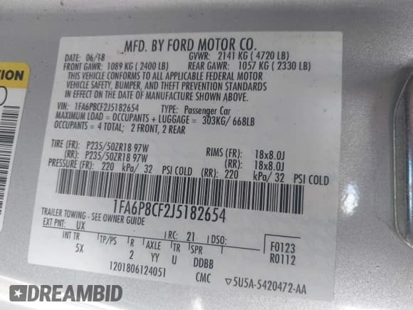 ✅ 2018 Ford Mustang GT • VIN: 1FA6P8CF2J5182654 • Lot: 43336725. Listed on IAAI with Not provided. Free auction sales archive from the USA and detailed vehicle history report at DreamBid. Image 9.