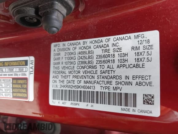 ✅ 2019 Honda CR-V EX • VIN: 2HKRW2H59KH604413 • Лот: 43423861. Опубликован ранее на IAAI с пробегом 109 367 миль. Бесплатный доступ к архиву аукционных продаж из США и подробный отчёт об истории автомобиля на DreamBid. Изображение 9.