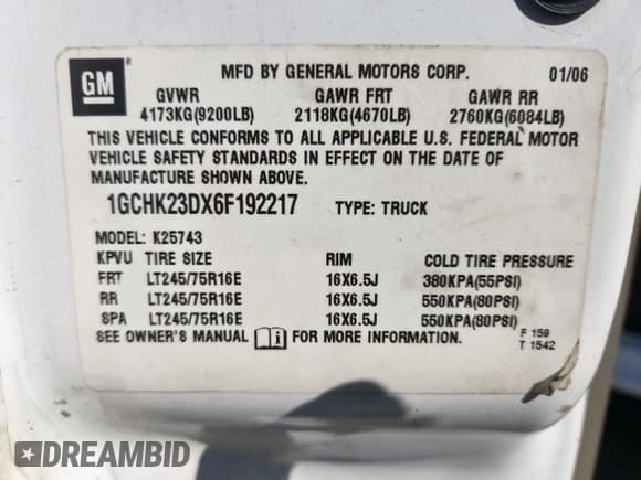 ✅ 2006 Chevrolet Silverado 2500HD LT3 • VIN: 1GCHK23DX6F192217 • Lot: 90885675. Listed on Copart with 334,978 mi. Free auction sales archive from the USA and detailed vehicle history report at DreamBid. Image 13.