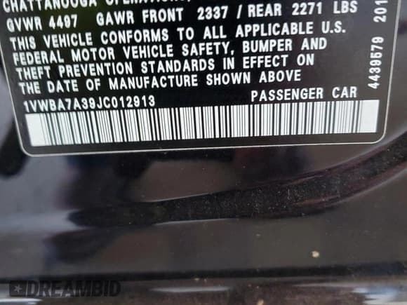 ✅ 2018 Volkswagen Passat SE • VIN: 1VWBA7A39JC012913 • Lot: 86610345. Listed on Copart with 70,645 mi. Free auction sales archive from the USA and detailed vehicle history report at DreamBid. Image 12.