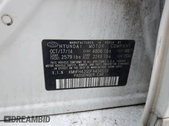 2015 Hyundai Azera Limited с VIN KMHFH4JG0FA434519, выставлен на аукционе Copart как лот 43418745 с пробегом 58 369 миль миль и Списание • Salvage title. История ставок и продаж доступна на DreamBid. Изображение 13.