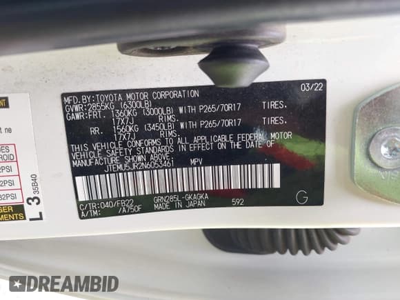 ✅ 2022 Toyota 4Runner SR5 • VIN: JTEMU5JR2N6053461 • Lot: 43195690. Listed on IAAI with 37,736 mi. Free auction sales archive from the USA and detailed vehicle history report at DreamBid. Image 9.