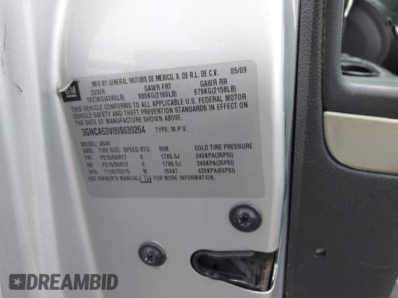 ✅ 2009 Chevrolet HHR 2LT • VIN: 3GNCA53V09S639264 • Lot: 43542180. Listed on IAAI with 229,614 mi. Free auction sales archive from the USA and detailed vehicle history report at DreamBid. Image 9.