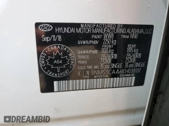 ✅ 2019 Hyundai Santa Fe Preferred • VIN: 5NMS3CAA6KH038117 • Lot: 62792735. Wystawiony na Copart z przebiegiem 90 138 mil mil. Skorzystaj z bezpłatnego archiwum sprzedaży aukcyjnych z USA i zobacz szczegółowy raport historii pojazdu na DreamBid. Zdjęcie 14.