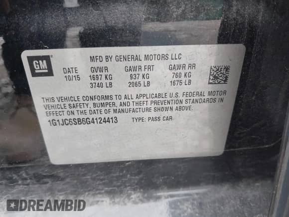 2016 Chevrolet Sonic LT с VIN 1G1JC6SB6G4124413, выставлен на аукционе IAAI как лот 43455488 с пробегом 81 350 миль миль и . История ставок и продаж доступна на DreamBid. Изображение 9.