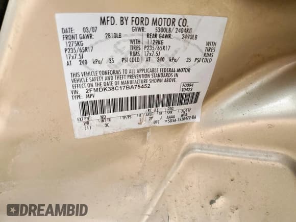 ✅ 2007 Ford Edge SEL • VIN: 2FMDK38C17BA75452 • Lot: 86871315. Wystawiony na Copart z przebiegiem 204 461 mil. Bezpłatny archiwum sprzedaży aukcyjnych z USA i szczegółowy raport historii pojazdu na DreamBid. Zdjęcie 13.