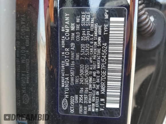 2023 Hyundai Palisade Calligraphy с VIN KM8R7DGE7PU545624, выставлен на аукционе Copart как лот 67862264 с пробегом Не указан миль и Списание • Salvage title. История ставок и продаж доступна на DreamBid. Изображение 13.