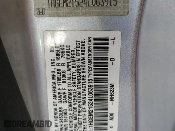 ✅ 2004 Honda Civic LX • VIN: 1HGEM21524L063915 • Лот: 47951805. Опубликован ранее на Copart с пробегом 172 877 миль. Бесплатный доступ к архиву аукционных продаж из США и подробный отчёт об истории автомобиля на DreamBid. Изображение 12.